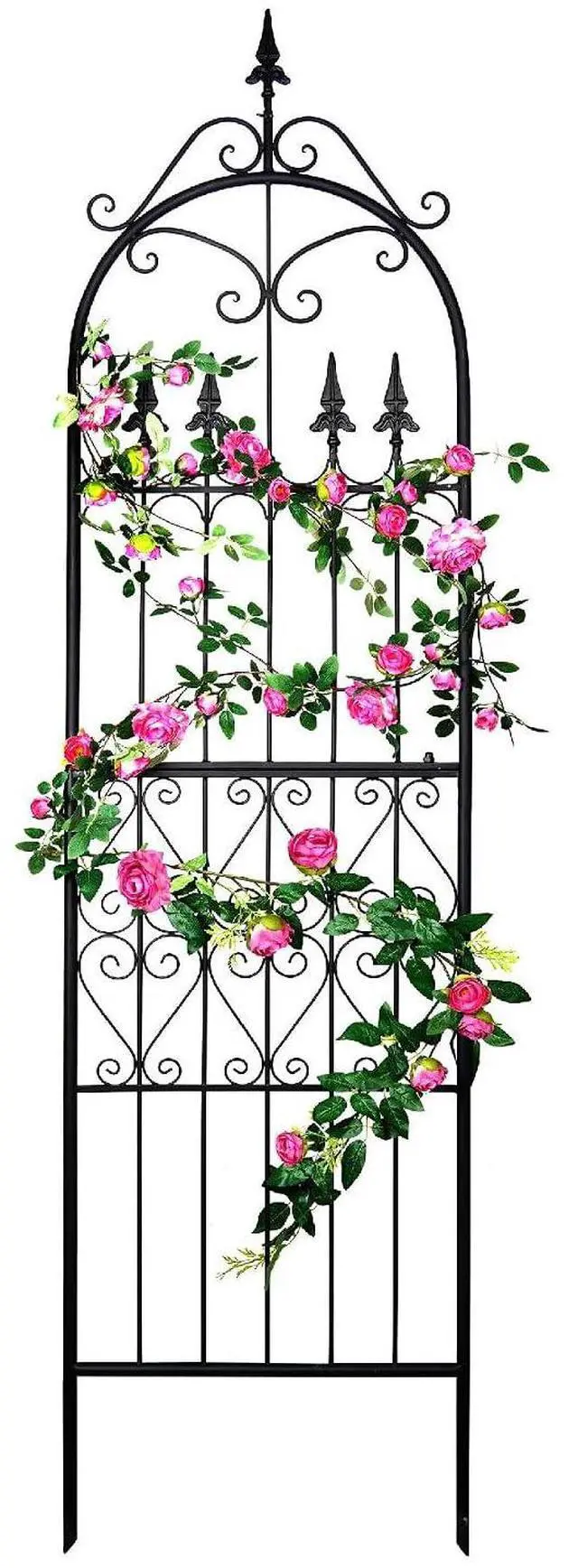 Main image of Garden Trellis for Climbing Plants, 86" H x 21.7" W Heavy Duty Metal Trellis, 7.2FT Rustproof Black Iron Vine Support Trellis with 9.8" Ground Stakes, Decorative Cupid Arrow Design for Roses