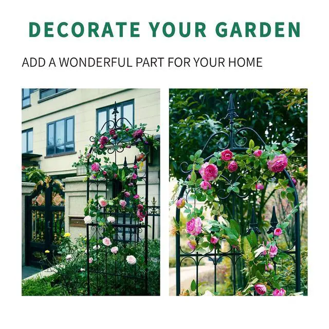 Alt view image 4 of 7 - Garden Trellis for Climbing Plants, 86" H x 21.7" W Heavy Duty Metal Trellis, 7.2FT Rustproof Black Iron Vine Support Trellis with 9.8" Ground Stakes, Decorative Cupid Arrow Design for Roses