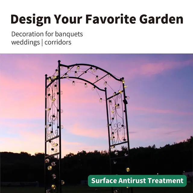 Alt view image 3 of 7 - 92'' H x 44'' W Garden Arch Arbor Trellis for Outdoor, Trellis Plants Support with Metal Durable Iron Use for Climbing Plants w/Decorative Wire Lattice - Black