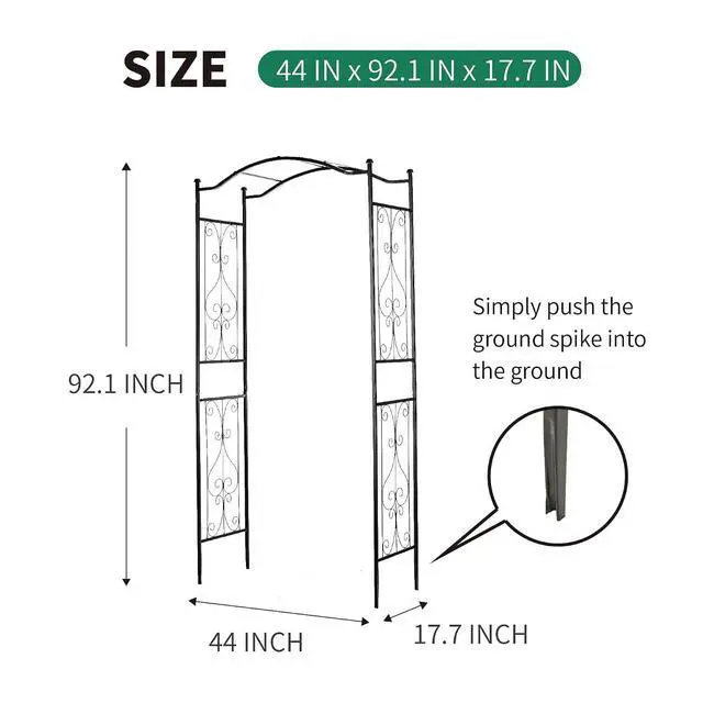 Alt view image 4 of 7 - 92'' H x 44'' W Garden Arch Arbor Trellis for Outdoor, Trellis Plants Support with Metal Durable Iron Use for Climbing Plants w/Decorative Wire Lattice - Black