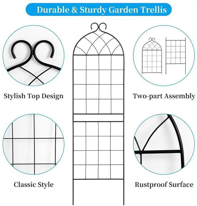 Alt view image 3 of 7 - 1 Pack Garden Trellis 71" H x 19.7" W for Climbing Plants Support Rustproof Metal Iron Rose Trellis for Vines Flower Cucumbers Plant Stand Black