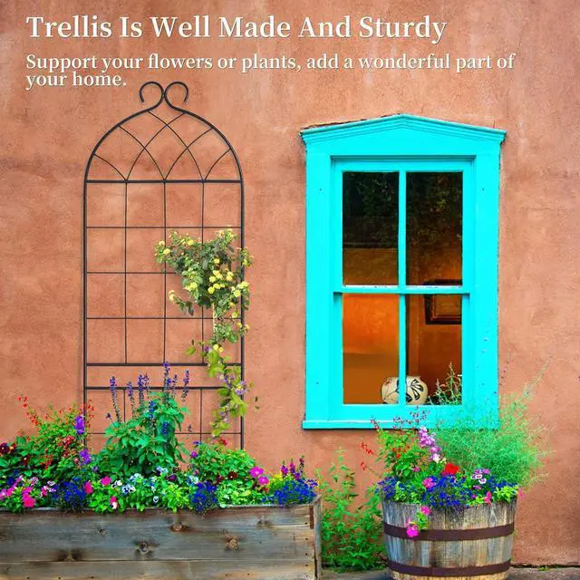 Alt view image 5 of 7 - 1 Pack Garden Trellis 71" H x 19.7" W for Climbing Plants Support Rustproof Metal Iron Rose Trellis for Vines Flower Cucumbers Plant Stand Black