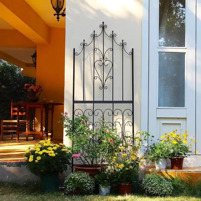 Main image of Garden Trellis for Climbing Plants 70.8" H x 25.6" W Metal Premium Quality Material Rust-Resistant Climbing Frame Stylish Garden Addition Outdoor Roses Vine Ivy Clematis Trellises Black