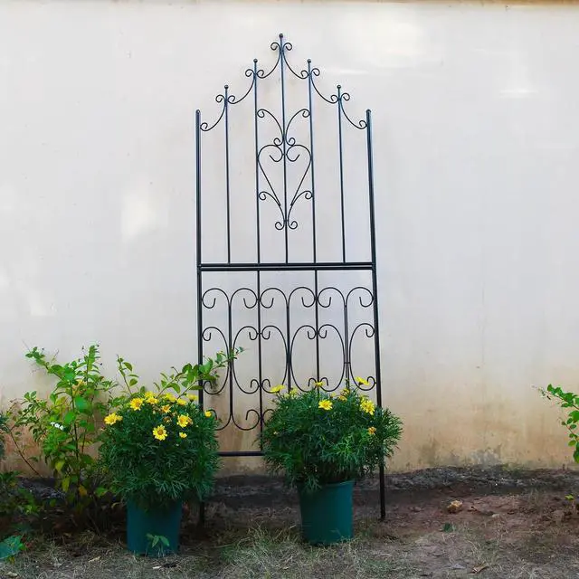 Alt view image 2 of 7 - Garden Trellis for Climbing Plants 70.8" H x 25.6" W Metal Premium Quality Material Rust-Resistant Climbing Frame Stylish Garden Addition Outdoor Roses Vine Ivy Clematis Trellises Black