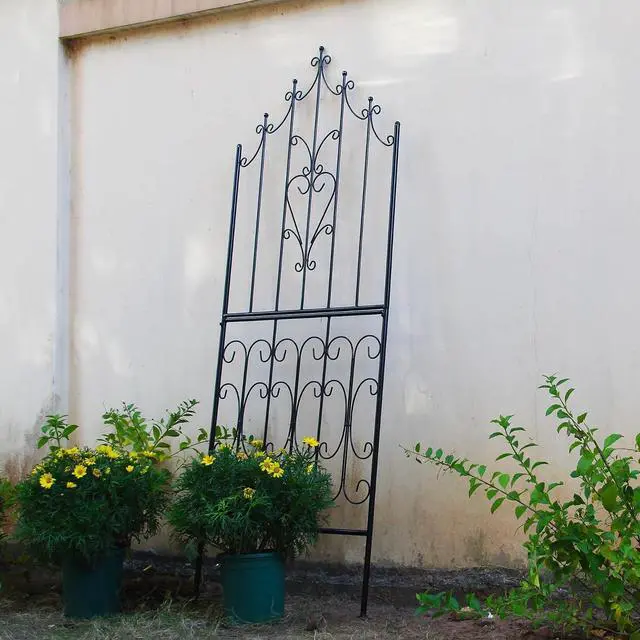 Alt view image 7 of 7 - Garden Trellis for Climbing Plants 70.8" H x 25.6" W Metal Premium Quality Material Rust-Resistant Climbing Frame Stylish Garden Addition Outdoor Roses Vine Ivy Clematis Trellises Black