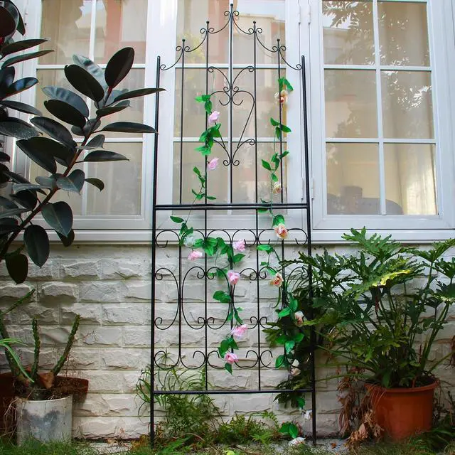 Alt view image 2 of 7 - Metal Trellis 86.6" H x 29.5" W Powder-Coated Black Attractive Plant Support Garden Trellis Stylish Garden Addition Lattice Outdoor Yard Décor Roses Vine Ivy Clematis Trellises Black