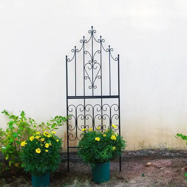 Alt view image 2 of 7 - Garden Trellis 59" H x 21.6" W Iron Unique Design Metal Trellis Durable Construction Lattice Outdoor Roses Vine Ivy Clematis Trellises Climbing Plant Support Black Coating Black