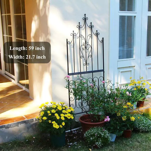 Alt view image 3 of 7 - Garden Trellis 59" H x 21.6" W Iron Unique Design Metal Trellis Durable Construction Lattice Outdoor Roses Vine Ivy Clematis Trellises Climbing Plant Support Black Coating Black