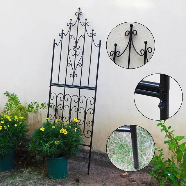 Alt view image 4 of 7 - Garden Trellis 59" H x 21.6" W Iron Unique Design Metal Trellis Durable Construction Lattice Outdoor Roses Vine Ivy Clematis Trellises Climbing Plant Support Black Coating Black