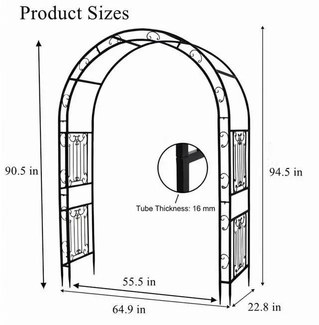 Alt view image 2 of 7 - Decorative Metal Garden Arch with Scrollwork 94.5" H x 64.9" W Rustproof Iron Arbor for Climbing Plants, Perfect for Weddings, Patio, Lawn, and Garden Decor