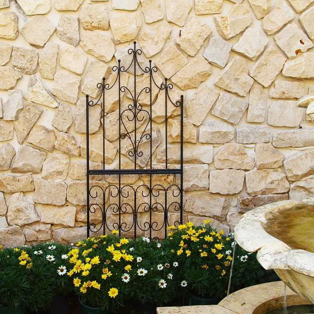 Alt view image 6 of 7 - Garden Trellis 59" H x 21.6" W Iron Unique Design Metal Trellis Durable Construction Lattice Outdoor Roses Vine Ivy Clematis Trellises Climbing Plant Support Black Coating Black