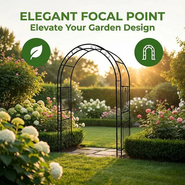 Alt view image 4 of 7 - Decorative Metal Garden Arch with Scrollwork 94.5" H x 64.9" W Rustproof Iron Arbor for Climbing Plants, Perfect for Weddings, Patio, Lawn, and Garden Decor