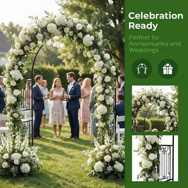 Alt view image 3 of 7 - Decorative Metal Garden Arch with Scrollwork 94.5" H x 64.9" W Rustproof Iron Arbor for Climbing Plants, Perfect for Weddings, Patio, Lawn, and Garden Decor
