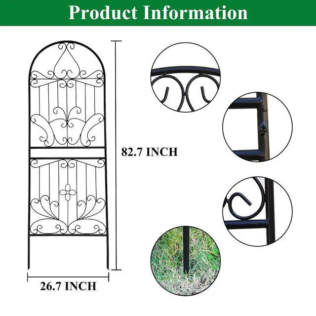 Alt view image 3 of 7 - Metal Trellis 82.7" H x 26.7" W Powder-Coated Black Attractive Plant Support Garden Trellis Stylish Garden Addition Lattice Outdoor Yard Décor Roses Vine Ivy Clematis Trellises Black 1 Pack