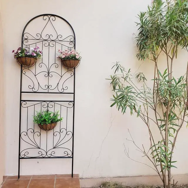 Alt view image 4 of 7 - Metal Trellis 82.7" H x 26.7" W Powder-Coated Black Attractive Plant Support Garden Trellis Stylish Garden Addition Lattice Outdoor Yard Décor Roses Vine Ivy Clematis Trellises Black 1 Pack