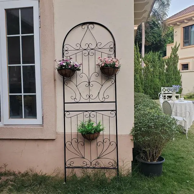Alt view image 5 of 7 - Metal Trellis 82.7" H x 26.7" W Powder-Coated Black Attractive Plant Support Garden Trellis Stylish Garden Addition Lattice Outdoor Yard Décor Roses Vine Ivy Clematis Trellises Black 1 Pack