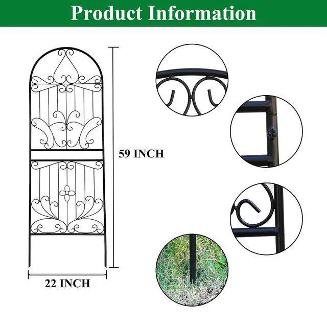 Alt view image 3 of 7 - Trellis for Climbing Plants 59" H x 22" W Metal Unique Design Decorative Garden Structure Weather-Resistant Lattice Outdoor Decor Flowers Roses Vine Ivy Clematis Black Coating 1 Pack