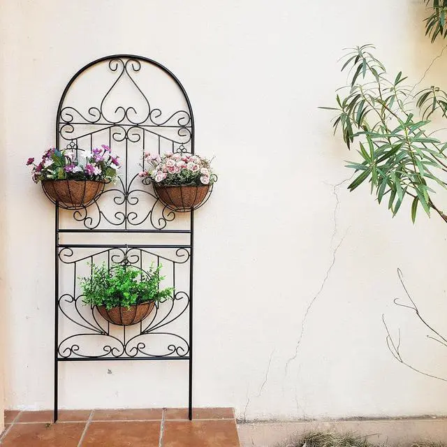 Alt view image 2 of 7 - Trellis for Climbing Plants 59" H x 22" W Metal Unique Design Decorative Garden Structure Weather-Resistant Lattice Outdoor Decor Flowers Roses Vine Ivy Clematis Black Coating 1 Pack