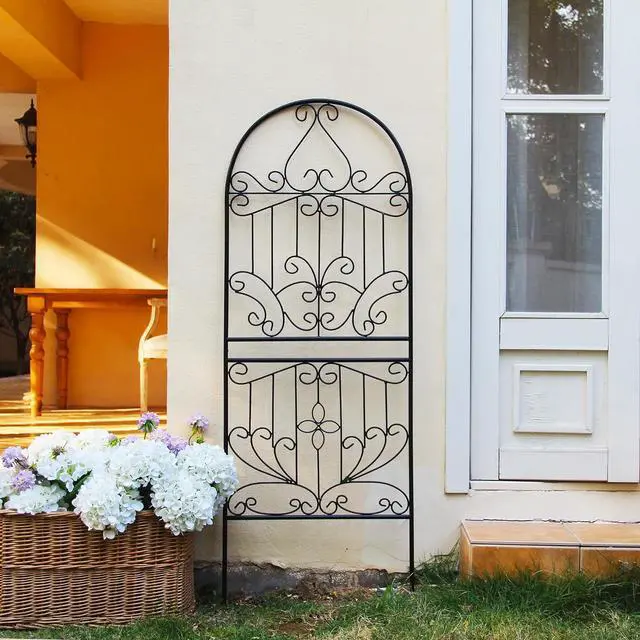 Main image of Trellis for Climbing Plants 59" H x 22" W Metal Unique Design Decorative Garden Structure Weather-Resistant Lattice Outdoor Decor Flowers Roses Vine Ivy Clematis Black Coating 1 Pack