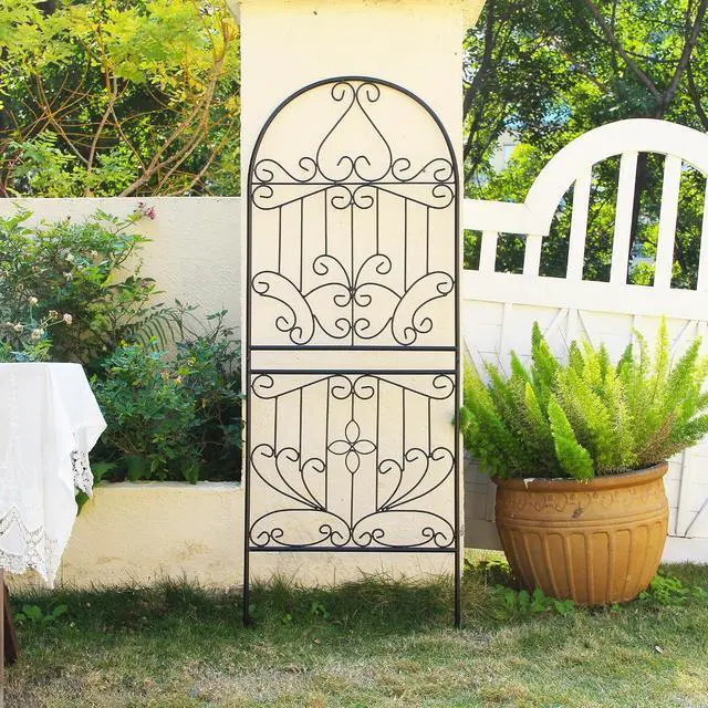 Alt view image 4 of 7 - Trellis for Climbing Plants 59" H x 22" W Metal Unique Design Decorative Garden Structure Weather-Resistant Lattice Outdoor Decor Flowers Roses Vine Ivy Clematis Black Coating 1 Pack