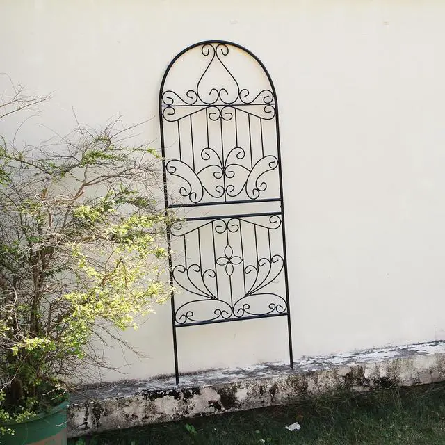Alt view image 6 of 7 - Trellis for Climbing Plants 59" H x 22" W Metal Unique Design Decorative Garden Structure Weather-Resistant Lattice Outdoor Decor Flowers Roses Vine Ivy Clematis Black Coating 1 Pack