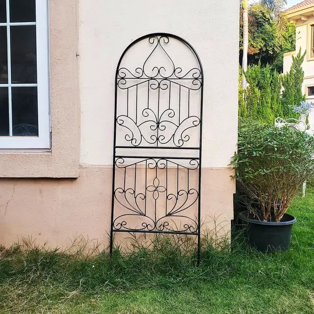 Alt view image 5 of 7 - Trellis for Climbing Plants 59" H x 22" W Metal Unique Design Decorative Garden Structure Weather-Resistant Lattice Outdoor Decor Flowers Roses Vine Ivy Clematis Black Coating 1 Pack