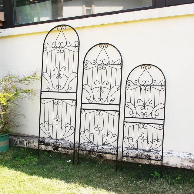 Alt view image 7 of 7 - Trellis for Climbing Plants 59" H x 22" W Metal Unique Design Decorative Garden Structure Weather-Resistant Lattice Outdoor Decor Flowers Roses Vine Ivy Clematis Black Coating 1 Pack