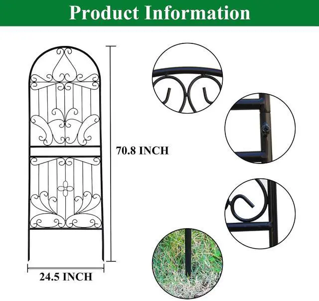 Alt view image 4 of 7 - Trellis for Climbing Plants 70.8" H x 24.5" W Metal Iron Outdoor Wall Panel for Vines Flowers Elegant Garden Accent Decorative Structure 1 Pack