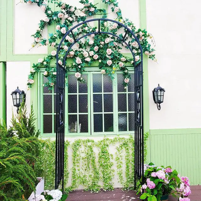 Alt view image 7 of 7 - Metal Pergola Arbor, 100" H x 45" W Garden Arch Archway for Wedding Ceremony Party Curved Iron Plants Trellis Stand Use for Outdoor Garden Climbing Plants