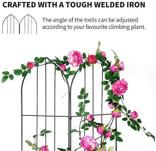Alt view image 6 of 7 - 2 Pack Garden Trellis for Vines and Climbing Plants Outdoor, Iron Wire Lattices Grid Panels for Potted Climbing Pergola Cucumber Tomato Rose Vegetable Flower Plant Trellises