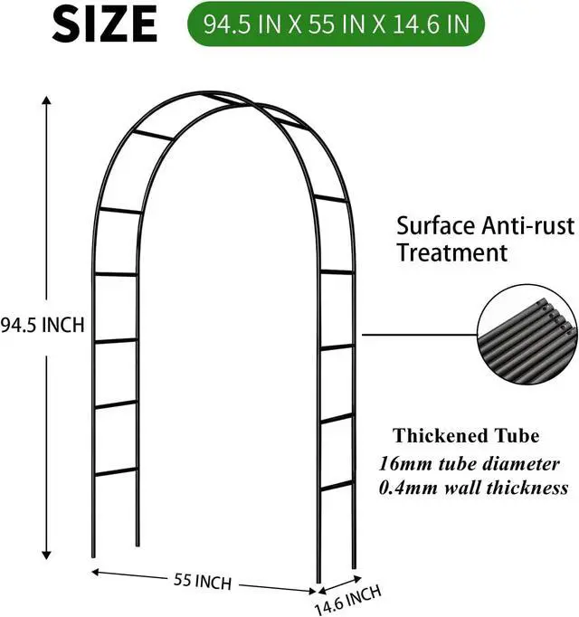 Alt view image 5 of 7 - Elegant Pergola Arbor Garden Arch Trellis 55" W x 94.5" H, 16mm Metal Tubes & 0.4mm Thickened Wall Construction, Weather Resistant, Versatile Use for Outdoor Decoration