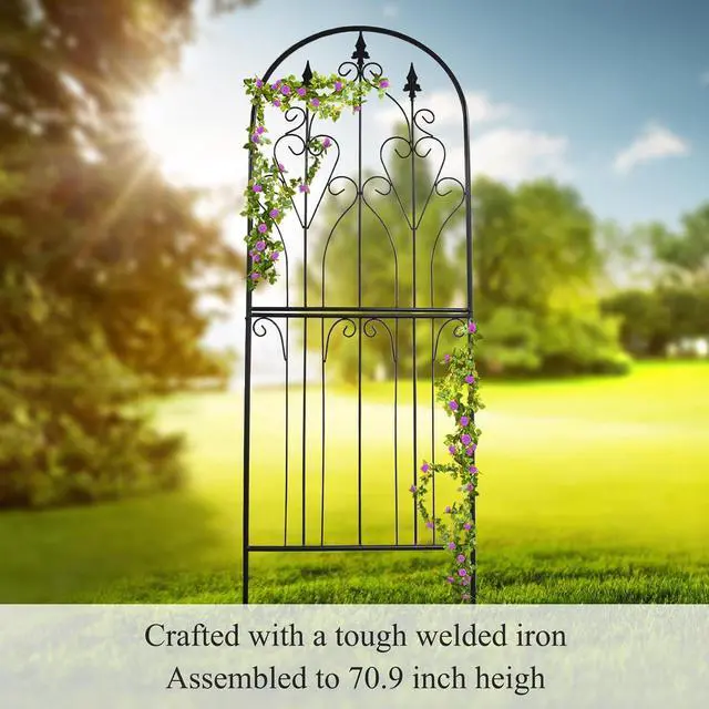 Alt view image 5 of 7 - Garden Trellis 70.9" H x 25.6" W Metal Premium Quality Material Rust-Resistant Climbing Frame for Vines Flowers Elegant Garden Roses Vine Ivy Clematis Trellises Black
