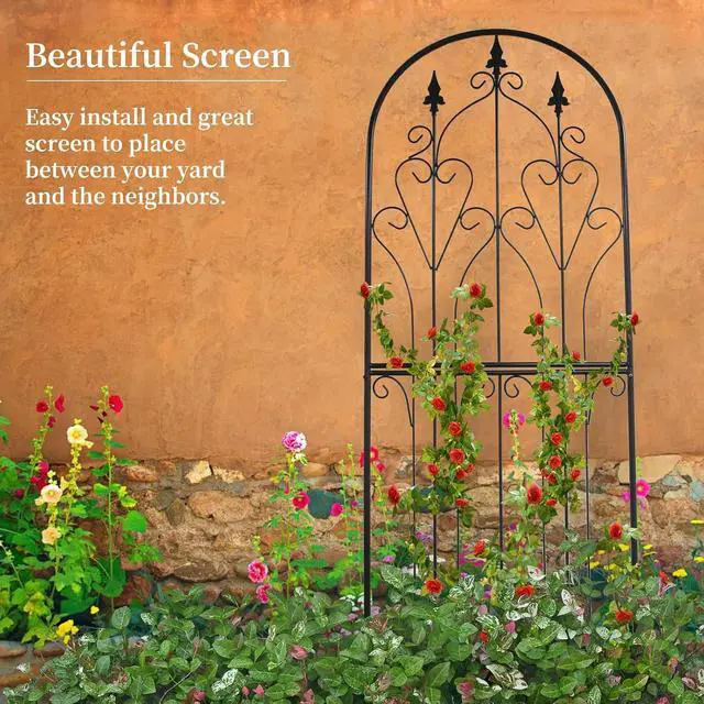 Alt view image 7 of 7 - Garden Trellis 70.9" H x 25.6" W Metal Premium Quality Material Rust-Resistant Climbing Frame for Vines Flowers Elegant Garden Roses Vine Ivy Clematis Trellises Black