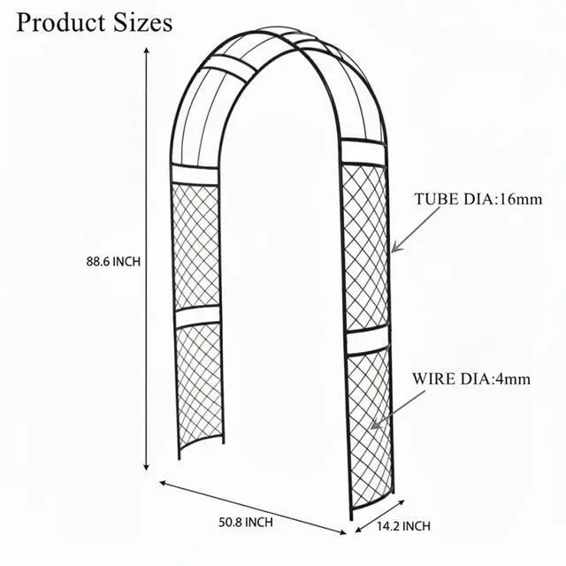 Alt view image 5 of 7 - Metal Garden Arch with Lattice Side Panels 88.6" H x 50.8" W Heavy-Duty Arbor for Climbing Roses, Vines, and Outdoor Patio, Lawn, Backyard, Wedding Decor (Black)
