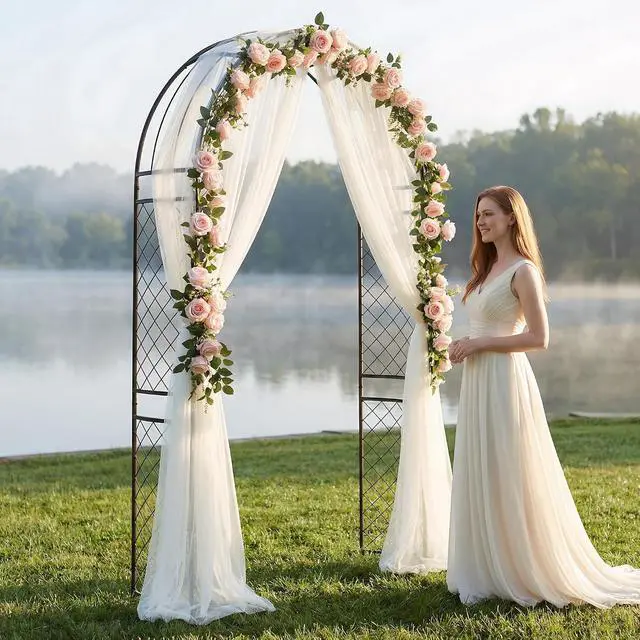 Alt view image 6 of 7 - Metal Garden Arch with Lattice Side Panels 88.6" H x 50.8" W Heavy-Duty Arbor for Climbing Roses, Vines, and Outdoor Patio, Lawn, Backyard, Wedding Decor (Black)