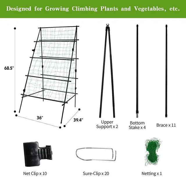 Alt view image 2 of 7 - Cucumber Trellis 69.8" H x 36" W, A Frame Garden Trellis for Raised Bed Climbing Plants Metal+PE Coated Grow Support for Vines, Vegetables