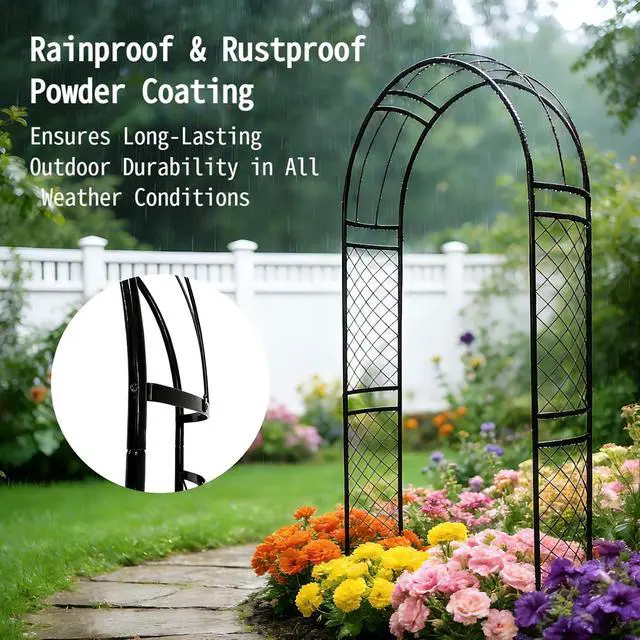 Alt view image 3 of 7 - Metal Garden Arch with Lattice Side Panels 88.6" H x 50.8" W Heavy-Duty Arbor for Climbing Roses, Vines, and Outdoor Patio, Lawn, Backyard, Wedding Decor (Black)