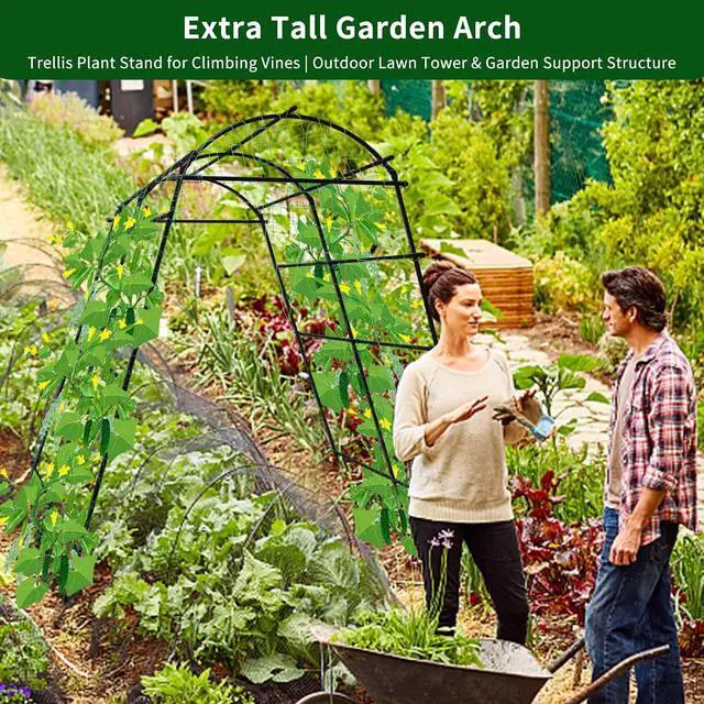 Alt view image 5 of 7 - 7 Ft Extra Tall Garden Arch Trellis for Climbing Plants Outdoor, Lightweight Metal+PE Coated Garden Arch Trellis Plant Stand for Climbing Vines, Lawn Tower & Garden Support Structure