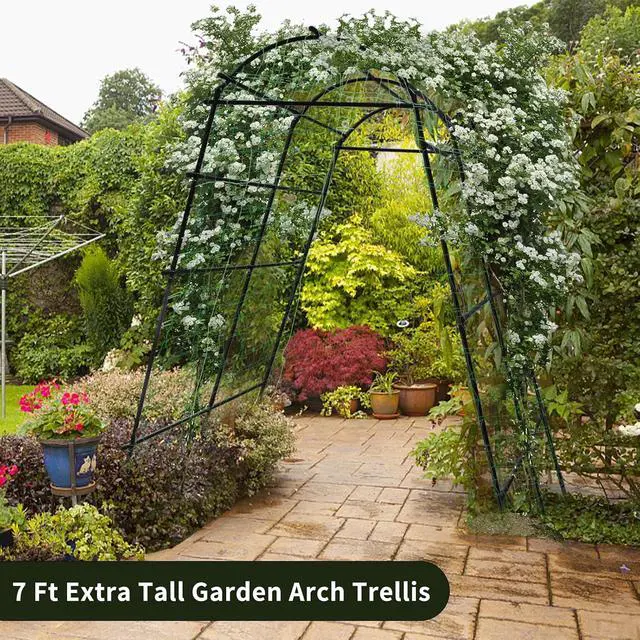 Alt view image 4 of 7 - 7 Ft Extra Tall Garden Arch Trellis for Climbing Plants Outdoor, Lightweight Metal+PE Coated Garden Arch Trellis Plant Stand for Climbing Vines, Lawn Tower & Garden Support Structure