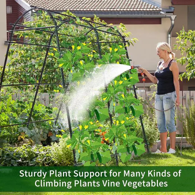 Alt view image 6 of 7 - 7 Ft Extra Tall Garden Arch Trellis for Climbing Plants Outdoor, Lightweight Metal+PE Coated Garden Arch Trellis Plant Stand for Climbing Vines, Lawn Tower & Garden Support Structure