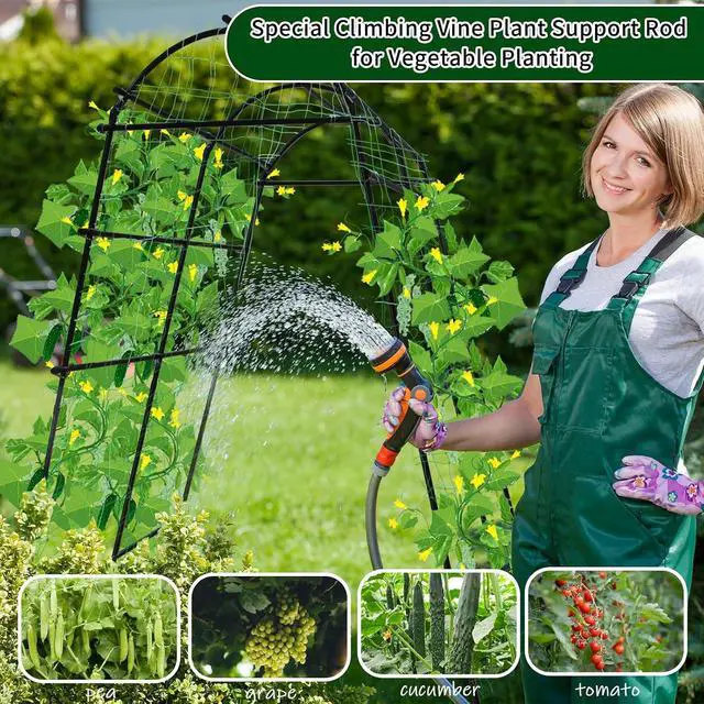 Alt view image 7 of 7 - 7 Ft Extra Tall Garden Arch Trellis for Climbing Plants Outdoor, Lightweight Metal+PE Coated Garden Arch Trellis Plant Stand for Climbing Vines, Lawn Tower & Garden Support Structure