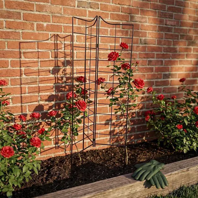 Alt view image 4 of 7 - 3-Panel Folding Garden Trellis 45.3" H x 9.6" W, Metal Decorative Trellis for Climbing Plants Rust-Resistant Outdoor Trellises for Garden Borders, Pathways, and Vegetables, Black 1 Pack