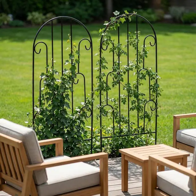 Alt view image 2 of 7 - 2 Pack Arched Metal Garden Trellis for Climbing Plants 45" H x 15.9" W Rustproof Iron Trellis with Decorative Scrollwork, Perfect for Roses, Clematis, Vines, and Patio Decor