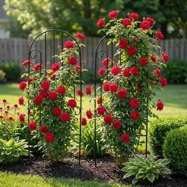 Alt view image 4 of 7 - 2 Pack Arched Metal Garden Trellis for Climbing Plants 45" H x 15.9" W Rustproof Iron Trellis with Decorative Scrollwork, Perfect for Roses, Clematis, Vines, and Patio Decor