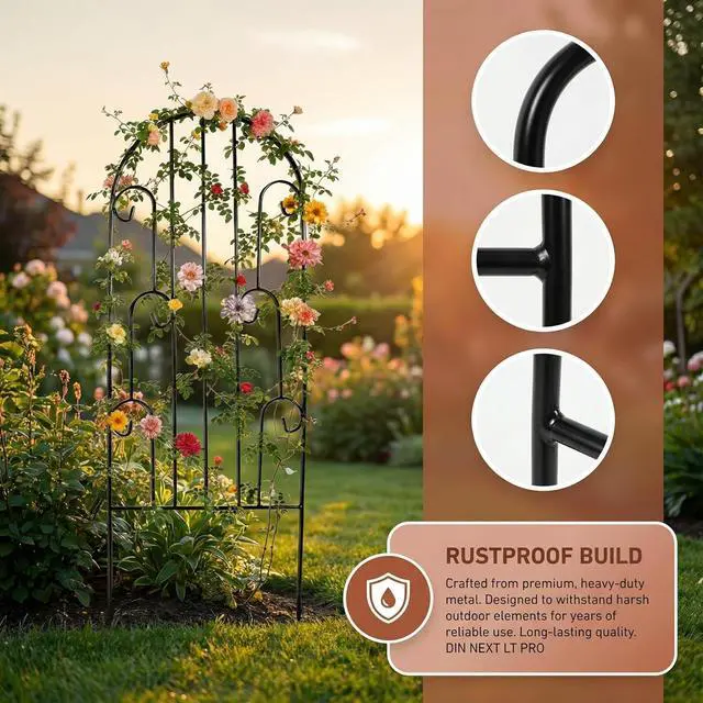 Alt view image 5 of 7 - 2 Pack Arched Metal Garden Trellis for Climbing Plants 45" H x 15.9" W Rustproof Iron Trellis with Decorative Scrollwork, Perfect for Roses, Clematis, Vines, and Patio Decor