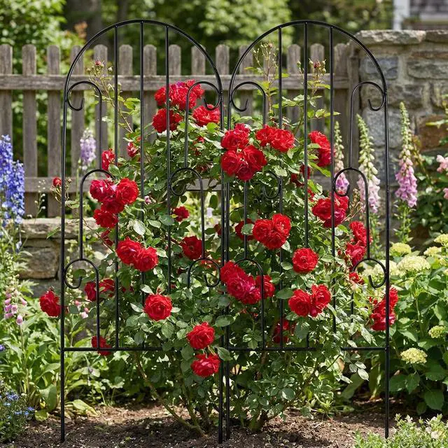Alt view image 7 of 7 - 2 Pack Arched Metal Garden Trellis for Climbing Plants 45" H x 15.9" W Rustproof Iron Trellis with Decorative Scrollwork, Perfect for Roses, Clematis, Vines, and Patio Decor