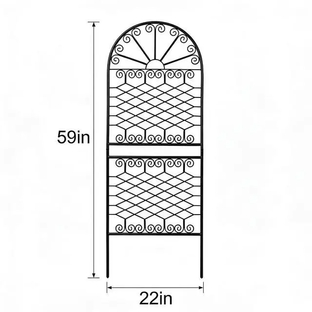 Alt view image 3 of 7 - 59" H x 22" W Decorative Metal Garden Trellis for Climbing Plants, Rustproof Iron Arched Trellis with Scrollwork for Roses, Clematis, Ivy, Ideal for Patio, Lawn, and Backyard 1 Pack
