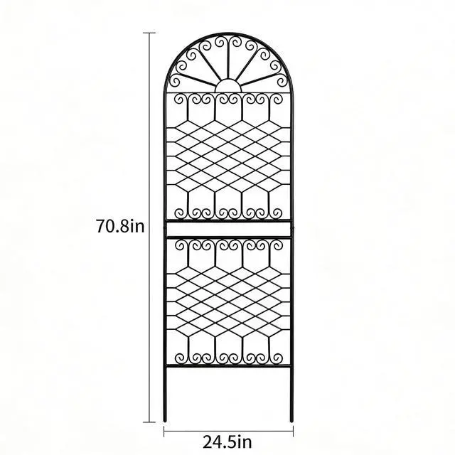 Alt view image 3 of 7 - 70.8" H x 24.5" W Heavy-Duty Iron Garden Trellis, Arched Decorative Plant Support with Scrollwork, Rustproof Metal Trellis for Climbing Roses, Clematis, and Vines, for Lawn 1 Pack