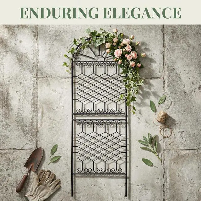 Alt view image 2 of 7 - 70.8" H x 24.5" W Heavy-Duty Iron Garden Trellis, Arched Decorative Plant Support with Scrollwork, Rustproof Metal Trellis for Climbing Roses, Clematis, and Vines, for Lawn 1 Pack