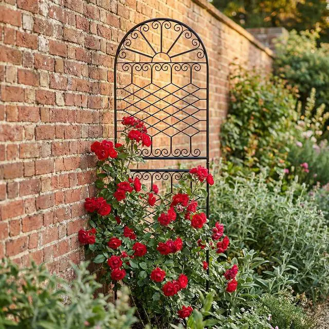 Alt view image 4 of 7 - 70.8" H x 24.5" W Heavy-Duty Iron Garden Trellis, Arched Decorative Plant Support with Scrollwork, Rustproof Metal Trellis for Climbing Roses, Clematis, and Vines, for Lawn 1 Pack
